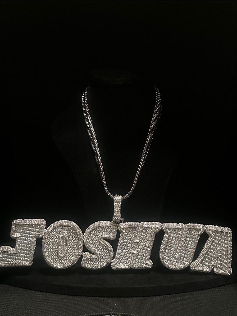 Custom Joshua Name Pendant Necklace - Silver Crystal Finish